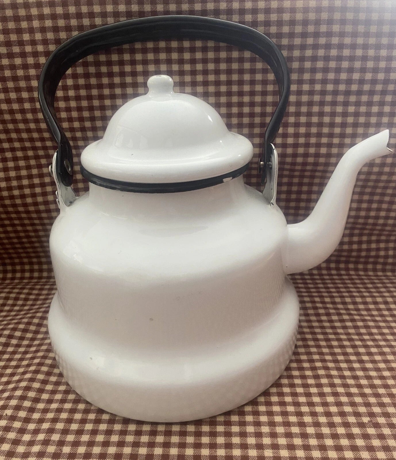 EMAILUL White w/black Enamel Gooseneck Farmhouse Teapot Kettle Made In Romania | eBay