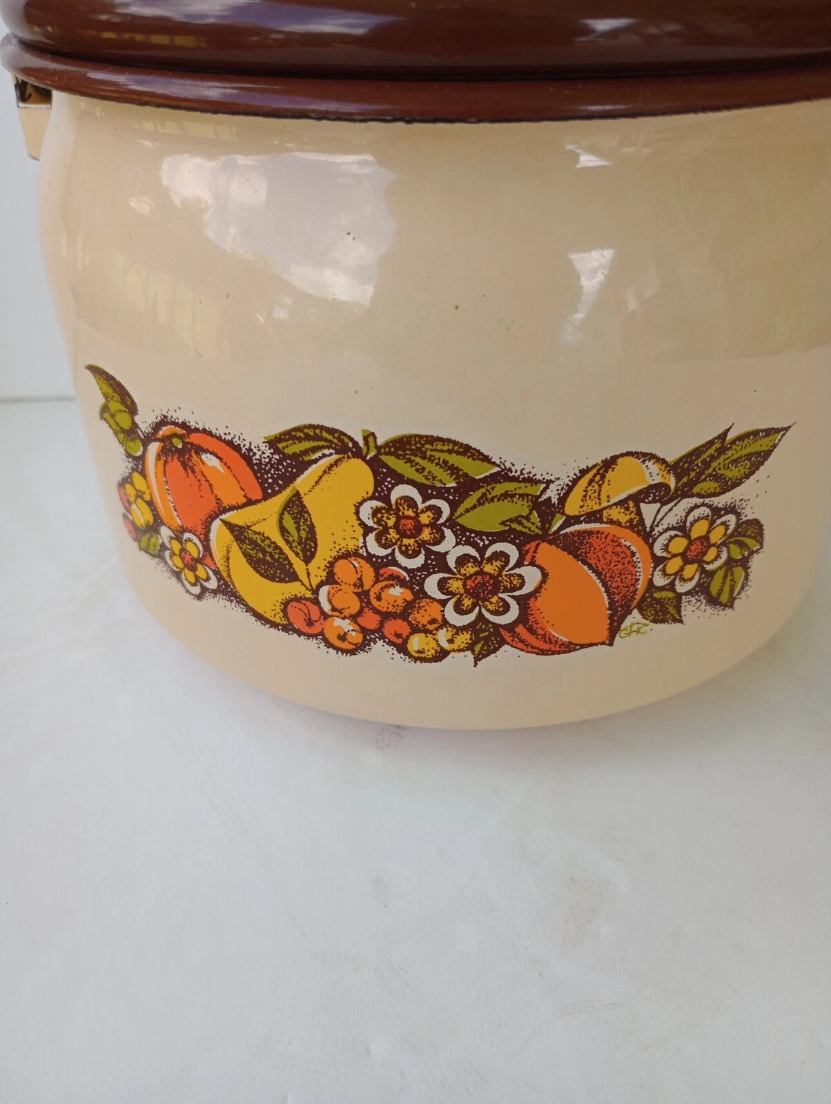 Vintage Enamel Tea Pot Fruits Mushroom Handle Retro 1970s New Condition | eBay