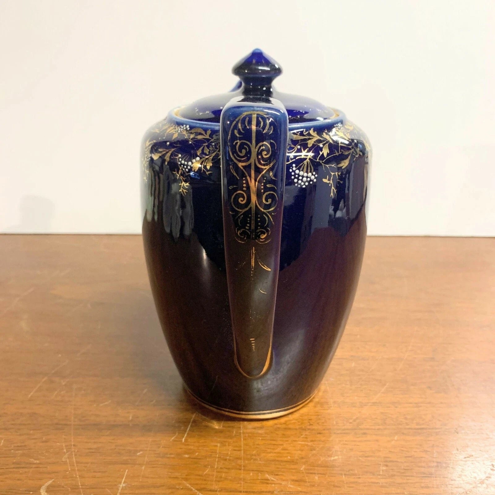 Antique Cobalt Blue and Gold Coffee Teapot with Enamel Painted Flowers | eBay