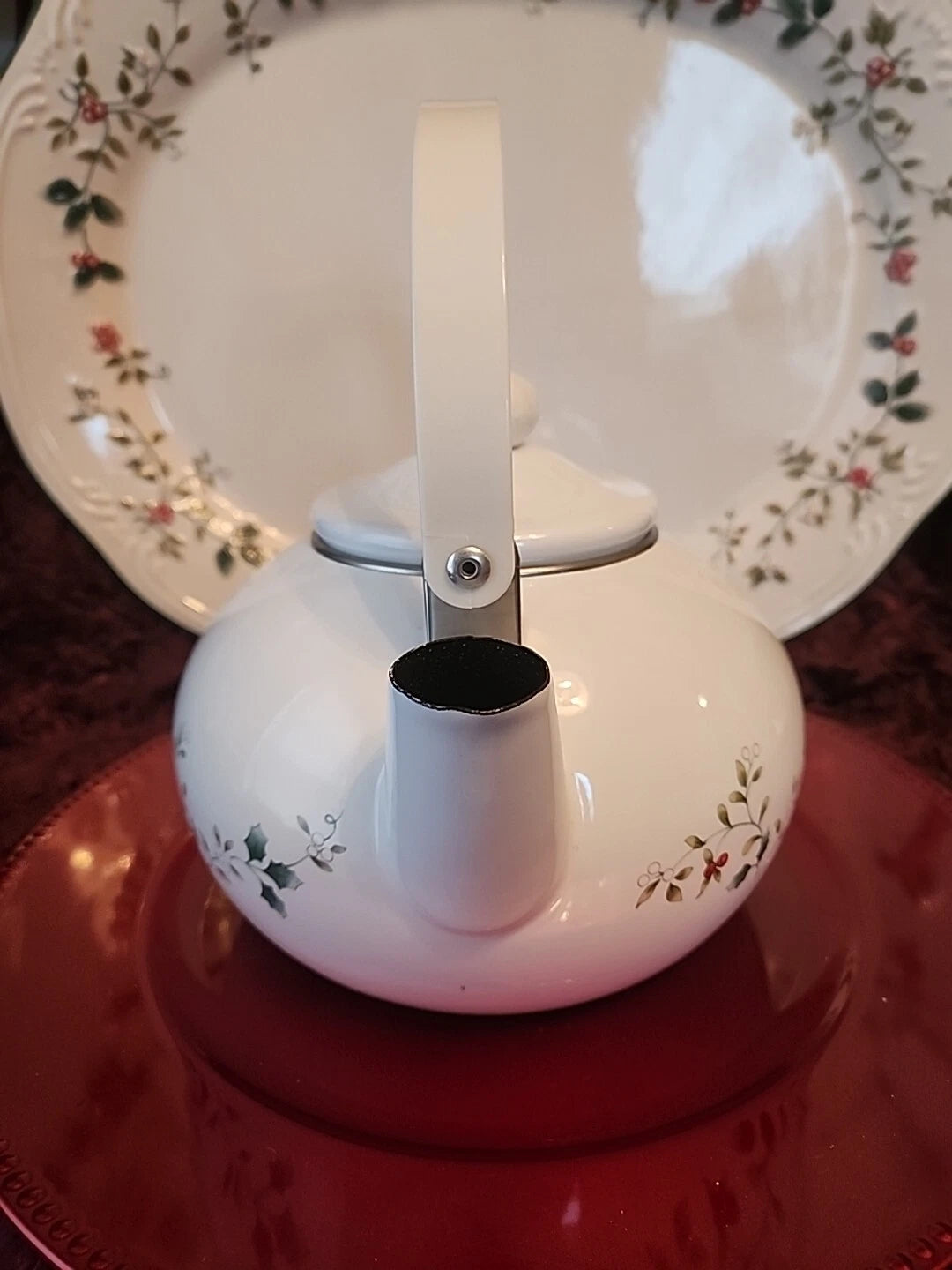Pfaltzgraff Winterberry 2qt Teapot Kettle Porcelain Enamel on Metal Holly Berry | eBay