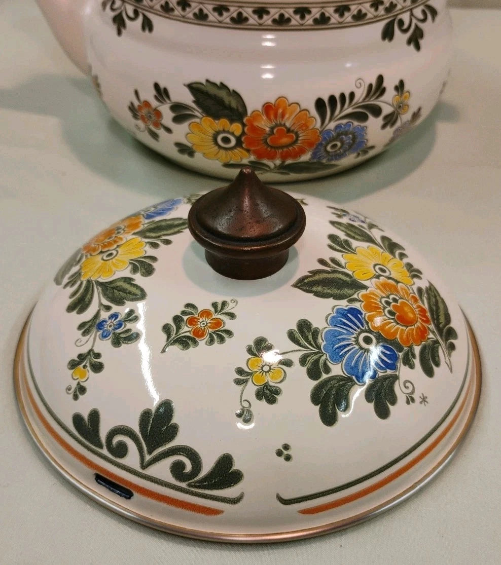 ASTA White Floral Enamelware Old Amsterdam 8.5” Dutch Oven & Teapot PRISTINE!!! | eBay