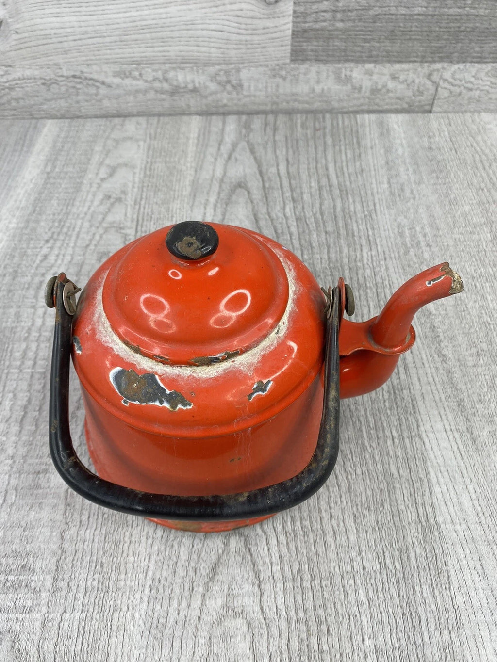 Vintage Dark Orange Enamel Tea pot Mid Century Black Enamel Handle | eBay