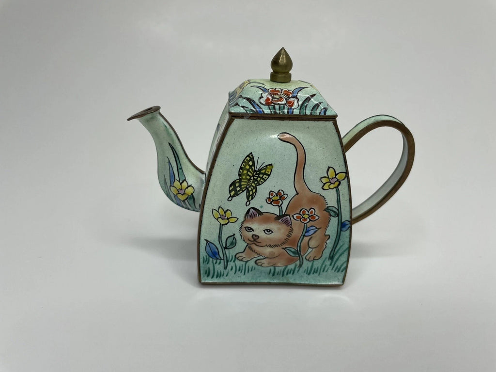 Vintage Miniature Enamel Cat Teapot Hand Painted | eBay