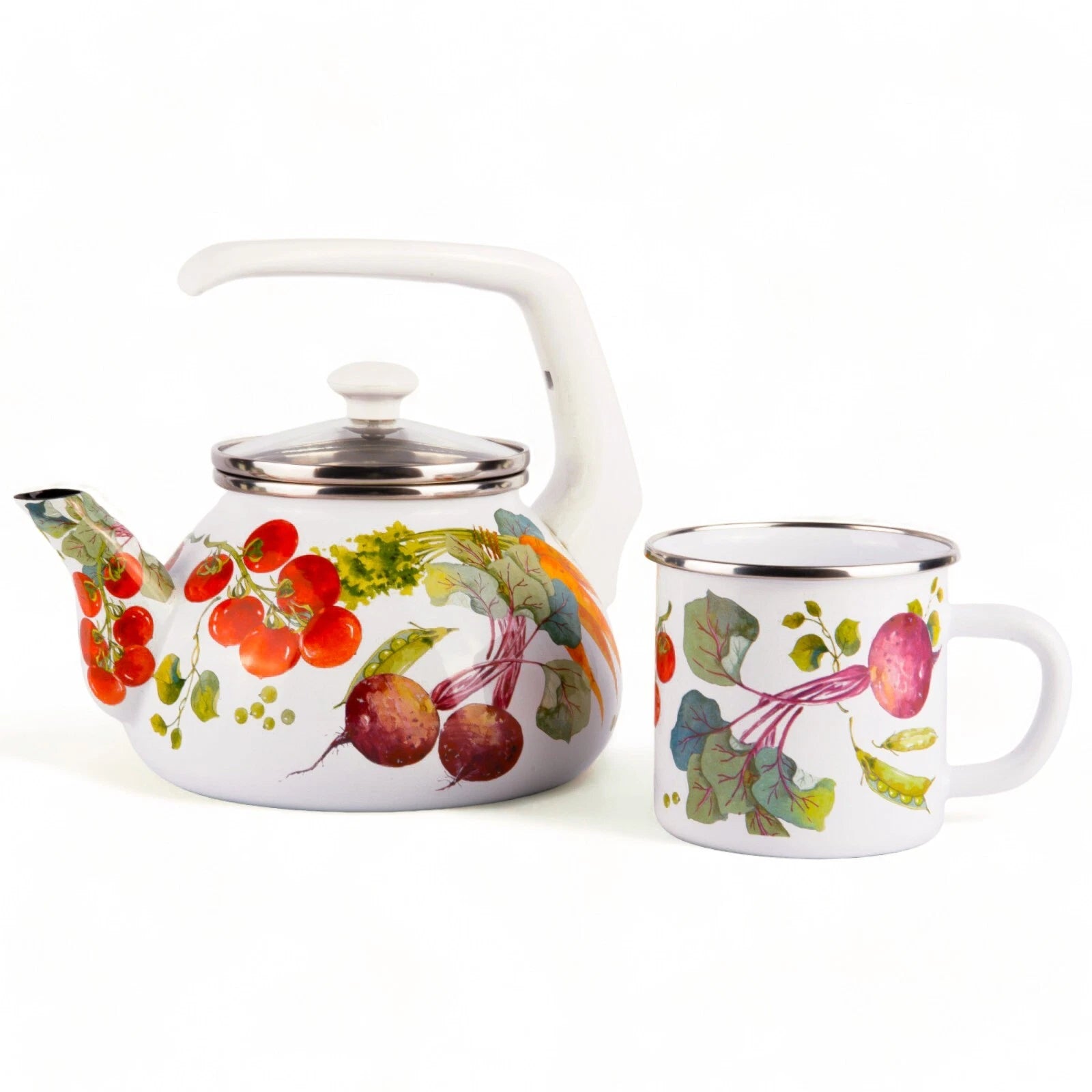 2.3-qt Vegetable Garden ENAMELED KETTLE Enamel Tea Pot Enamelware Kettle | eBay