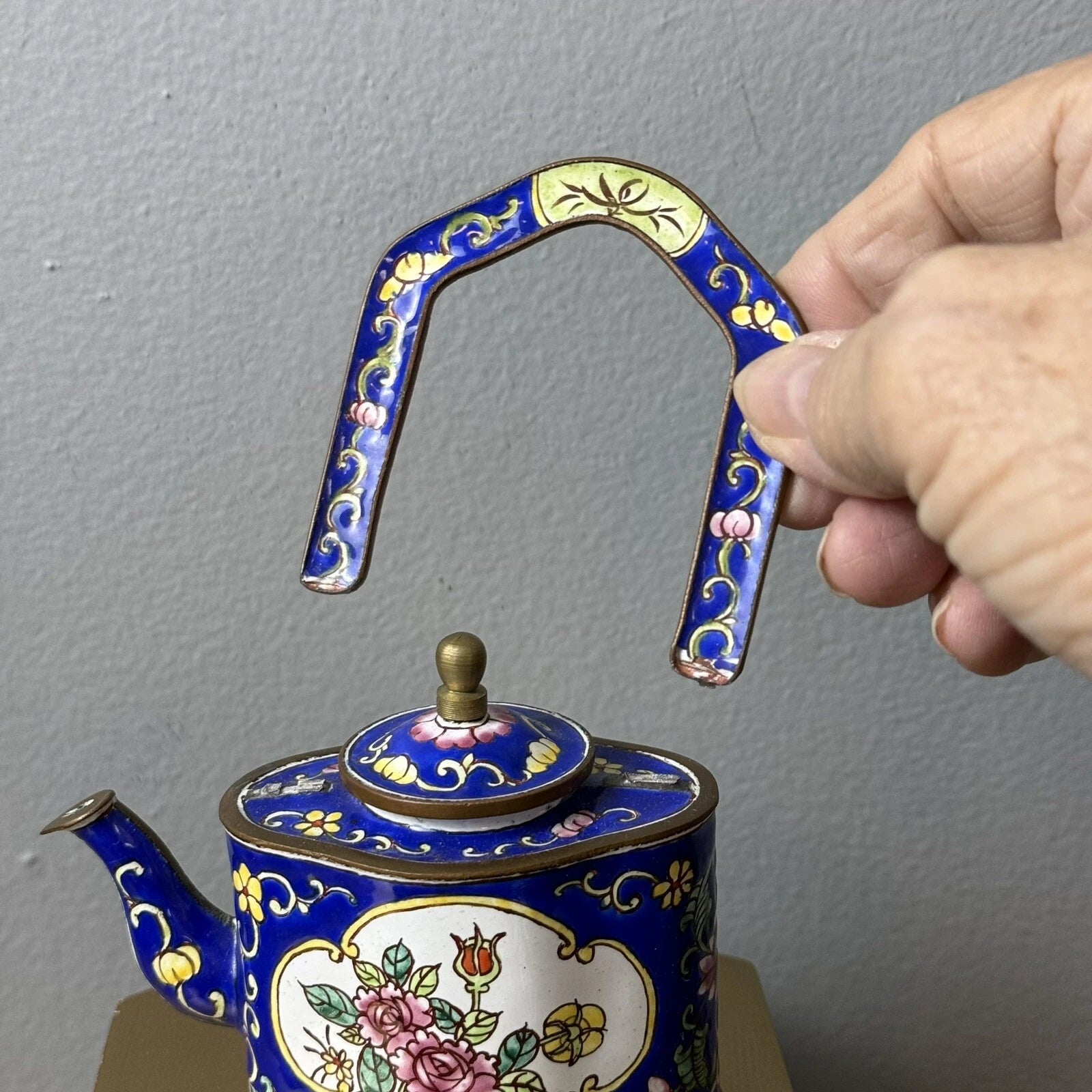 Miniature Decorative Enamel on Brass Tea Pots 3, 1 Porcelain READ | eBay
