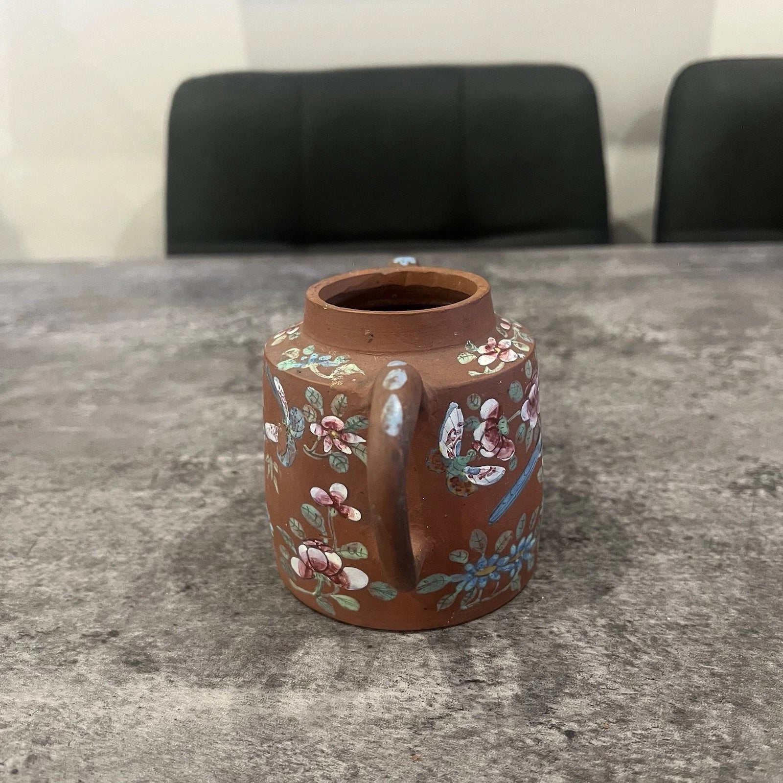 Chinese Yixing Zisha Redware Teapot Hand Enamelled Birds Flowers Antique | eBay