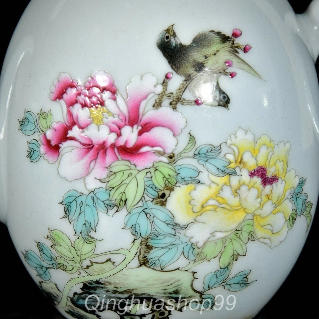7.4" Old Chinese Marked Enamel Porcelain Flower Birds Words Pattern Tea Pot | eBay
