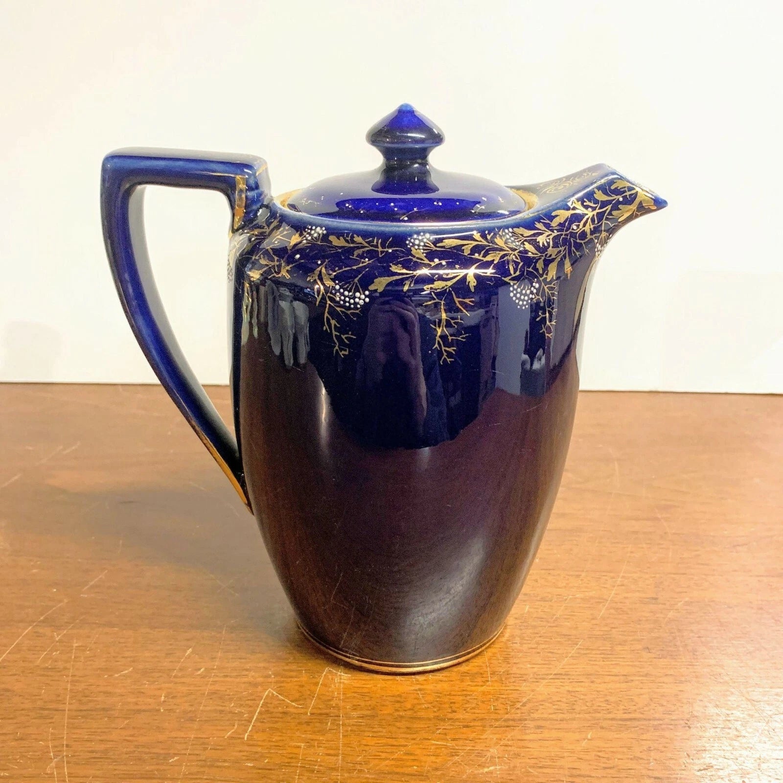 Antique Cobalt Blue and Gold Coffee Teapot with Enamel Painted Flowers | eBay