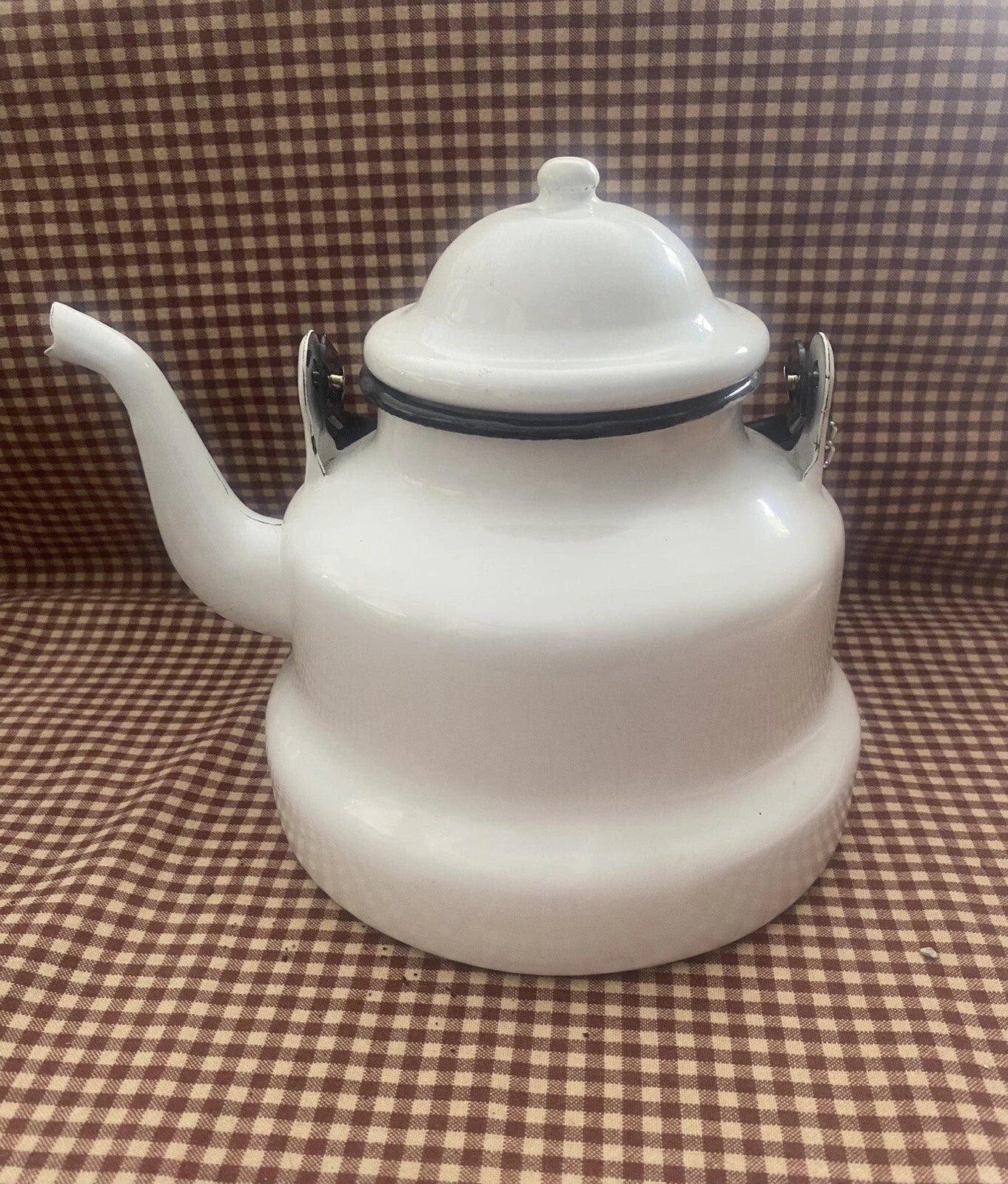 EMAILUL White w/black Enamel Gooseneck Farmhouse Teapot Kettle Made In Romania | eBay