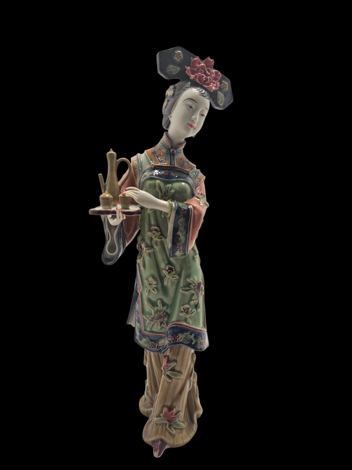 Vintage Porcelain Enamel Asian Women Serving Tea Beautiful Detailed | eBay