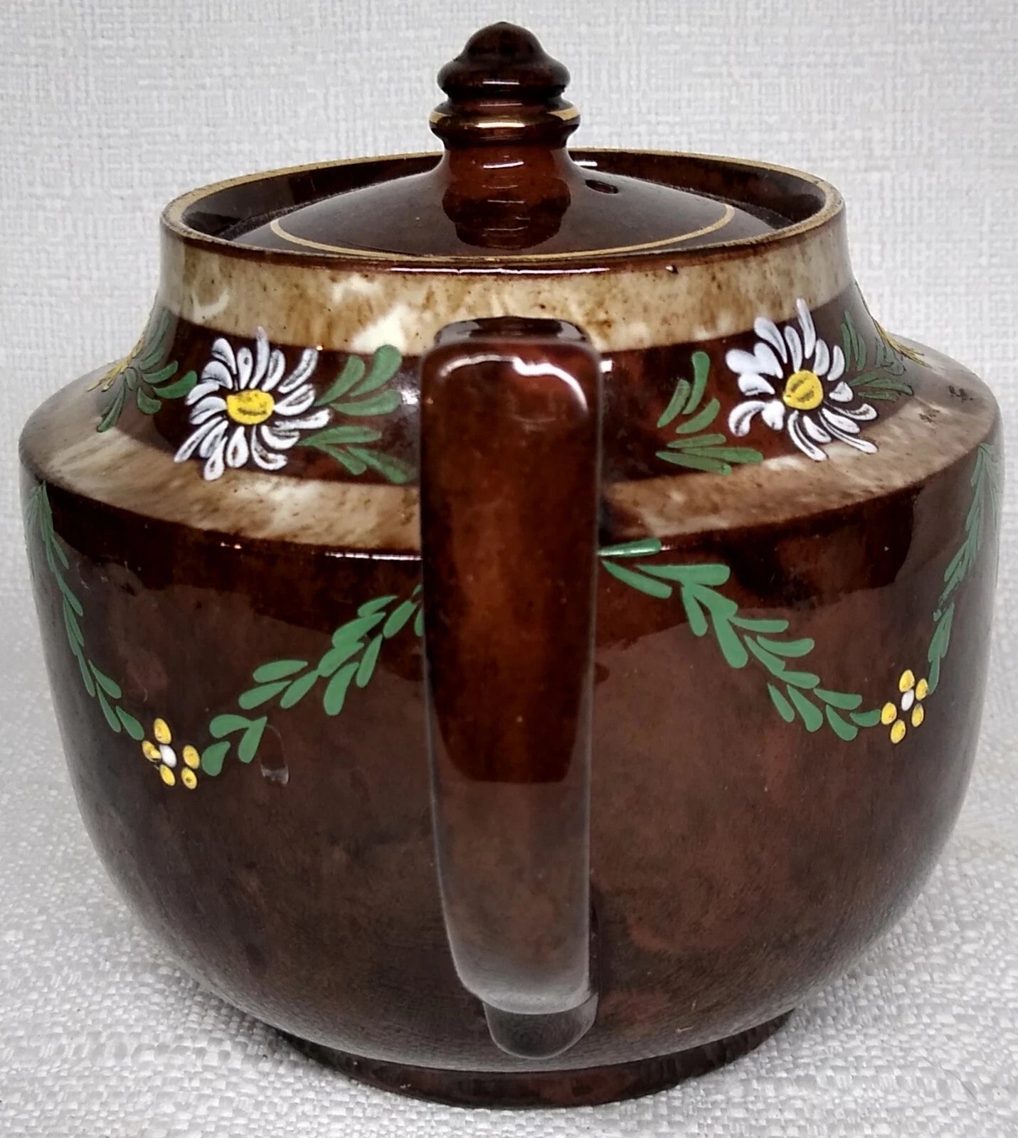 Vintage England Tea Pot BROWN GOLD TEAPOT Enameled Flowers 5" | eBay
