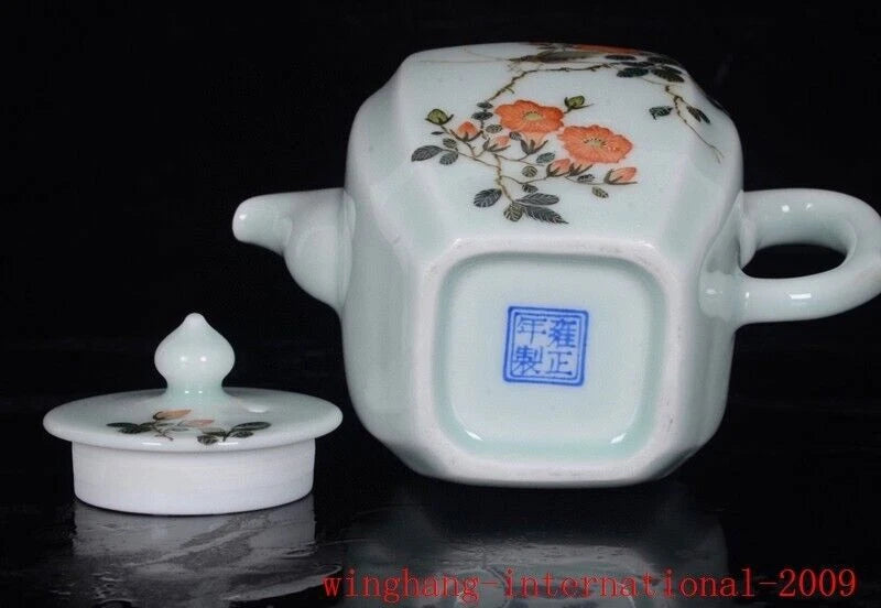 Qing Pea green glaze enamel color porcelain exquisite flowers bird grain Teapot | eBay