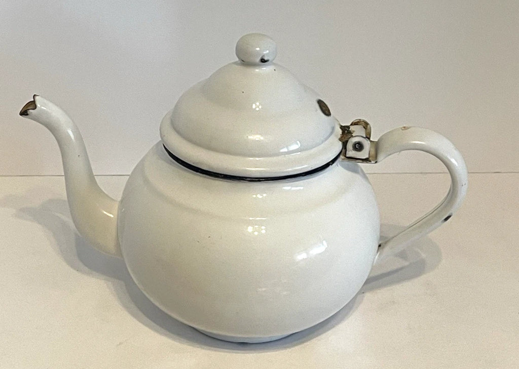 Vintage White Enamelware Teapot w Lid Rustic Farmhouse 7 Inches Tall | eBay