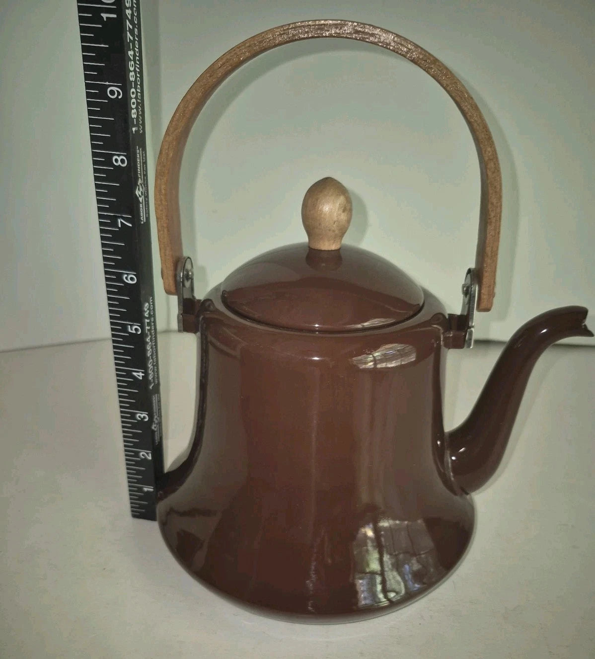 Vintage Metal Brown Metal Teapot Wood Handle Enamel Ware | eBay