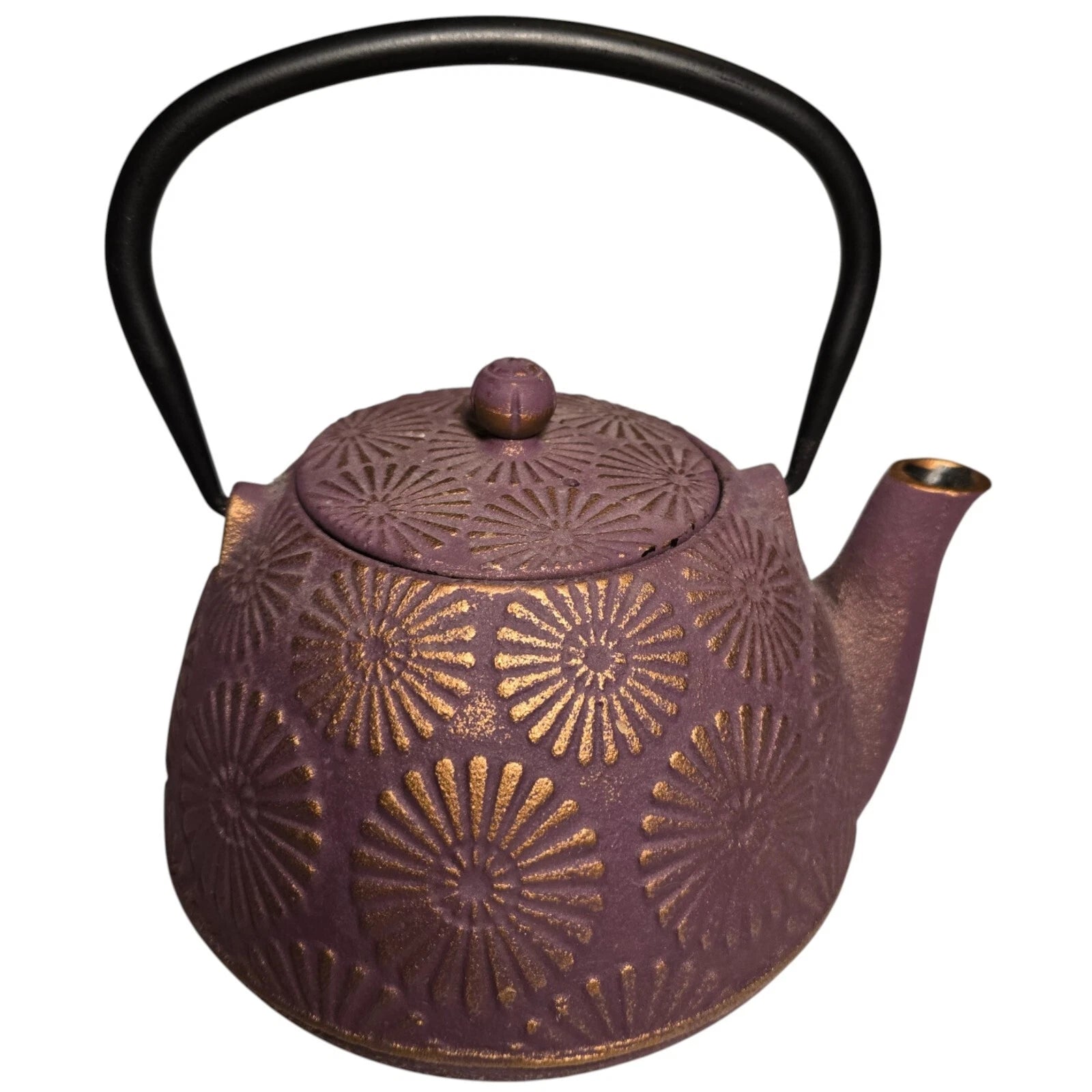 Purple and Gold Flower Cast Iron Teapot Black Enamel Interior 5.5 in | eBay