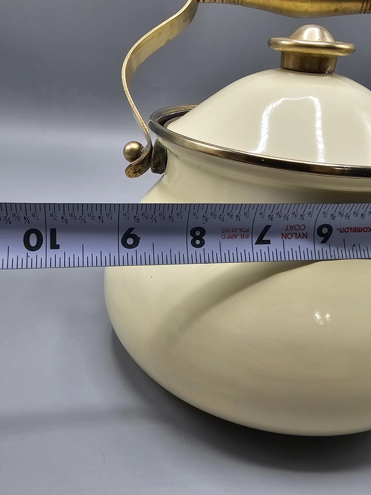 Vintage Cream Enamel Soft Gold Brass Tone Teapot Elegant Farmhouse Country | eBay