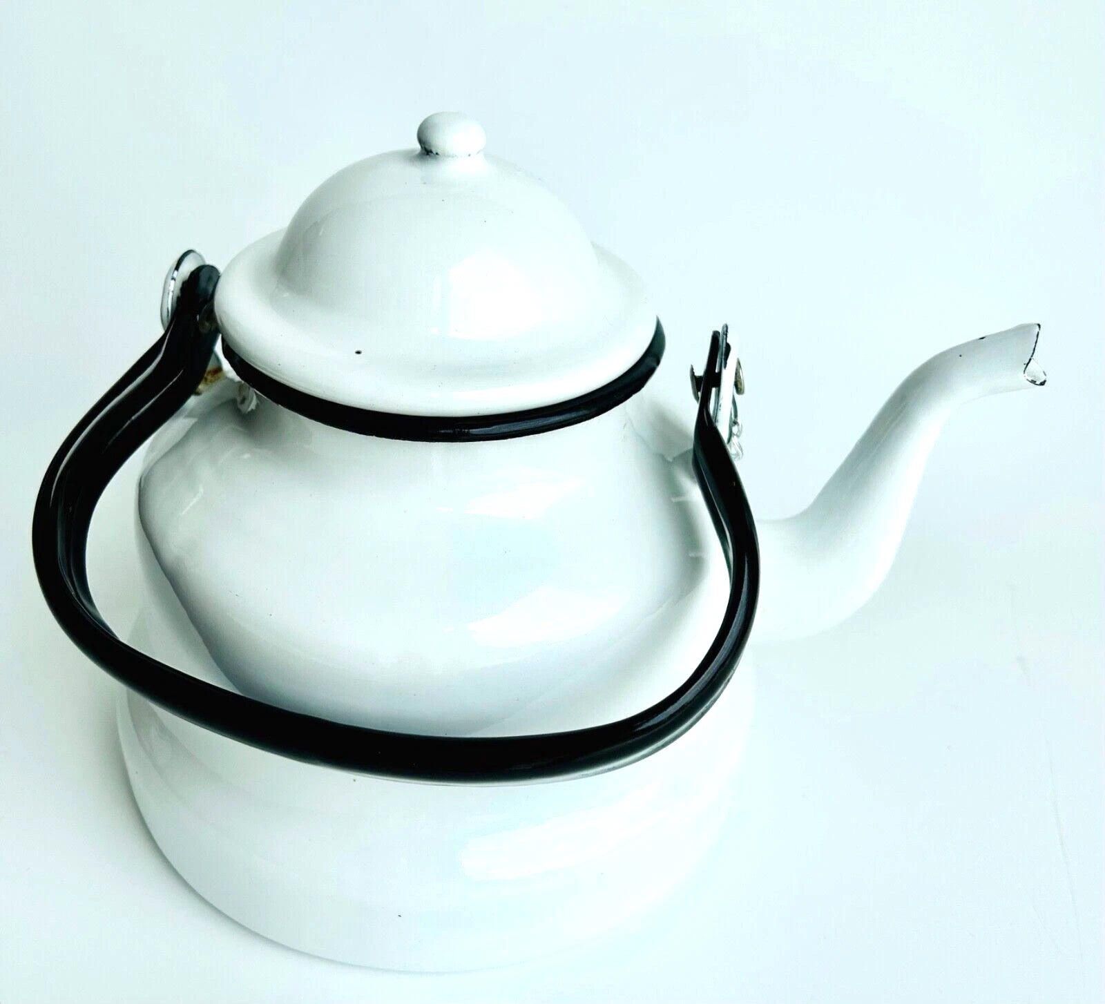 White & Black Enamel Tea Pot, Romania Teapot, Farmhouse Garden Pot | eBay