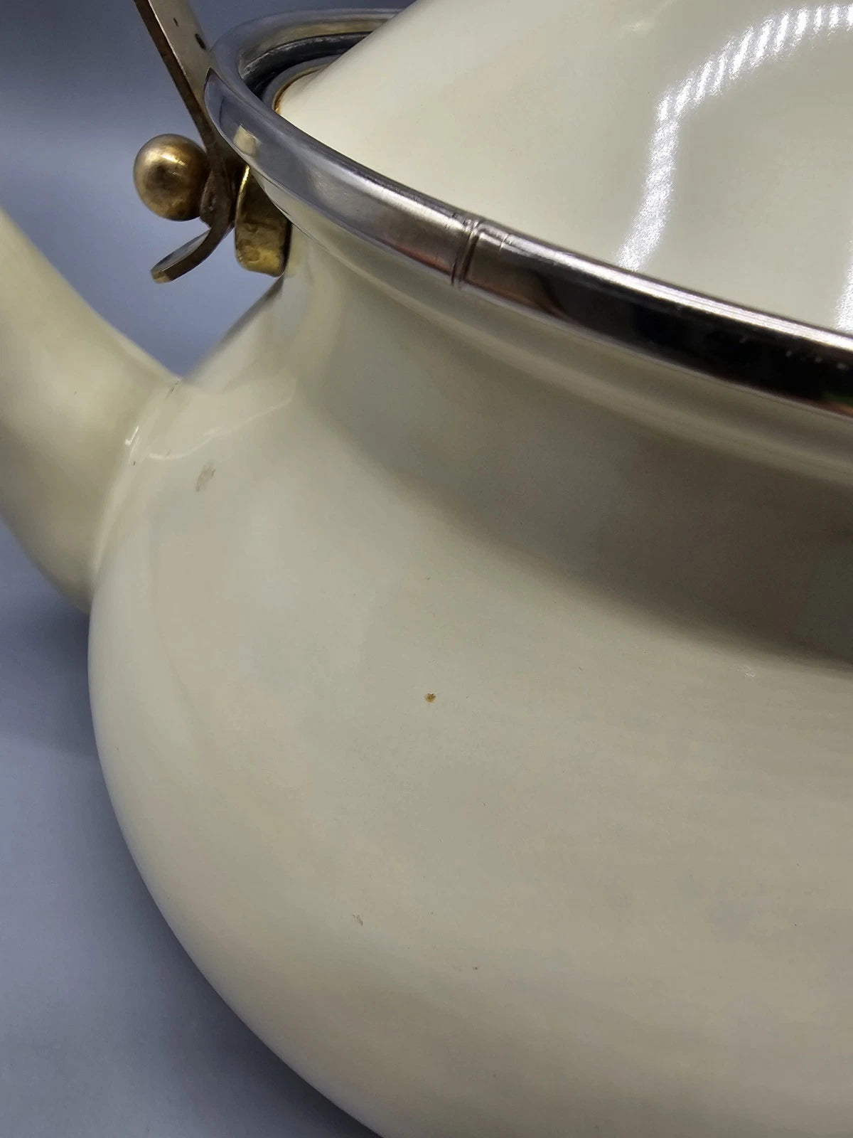Vintage Cream Enamel Soft Gold Brass Tone Teapot Elegant Farmhouse Country | eBay