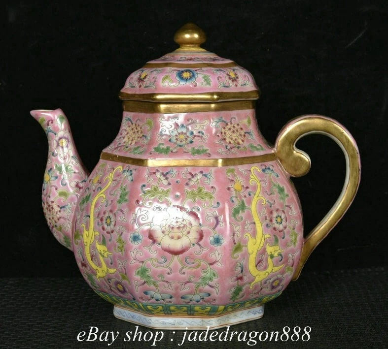 7" Yongzheng Marked Enamel Porcelain Gilt Flower Leaf Dragon Pattern Teapot | eBay