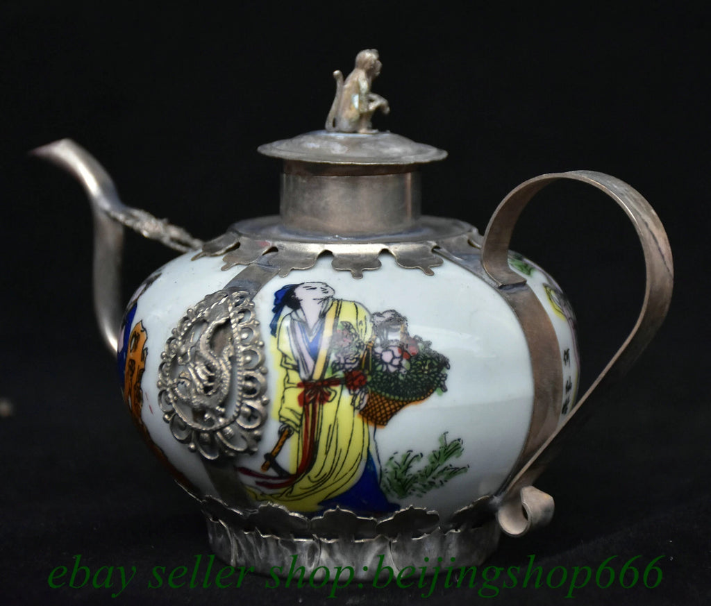 6" Old Chinese Copper Enamel Porcelain Dynasty Beauty Belle Teapot Kettle Statue | eBay