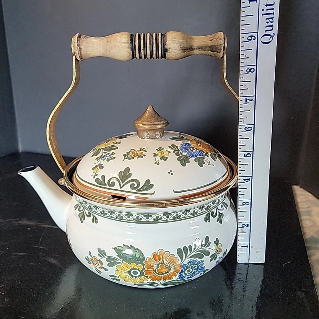 Floral Flowers enamel ware Cottage Grandma Core Asta Teapot Country Orange Blue | eBay