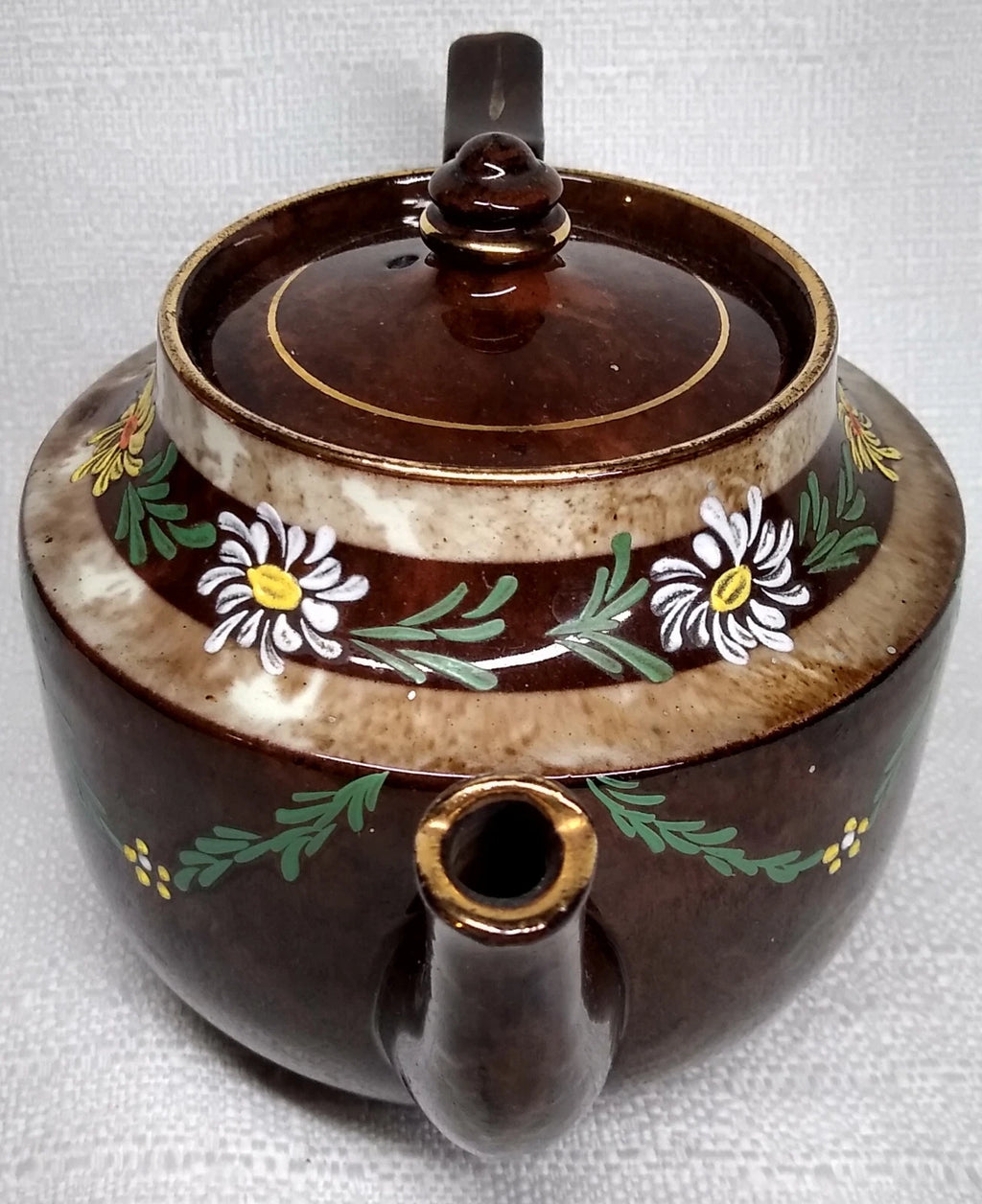 Vintage England Tea Pot BROWN GOLD TEAPOT Enameled Flowers 5" | eBay