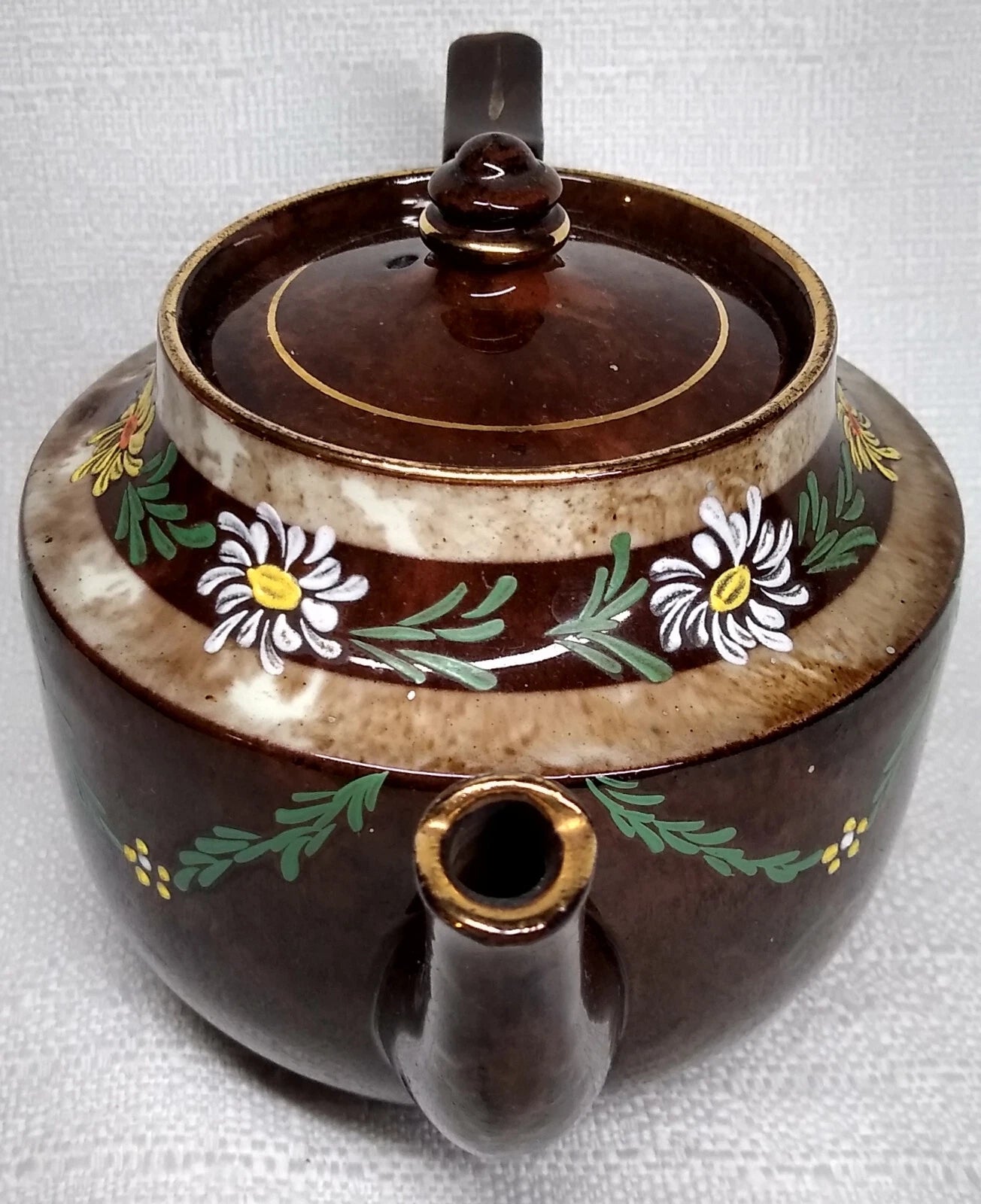 Vintage England Tea Pot BROWN GOLD TEAPOT Enameled Flowers 5" | eBay