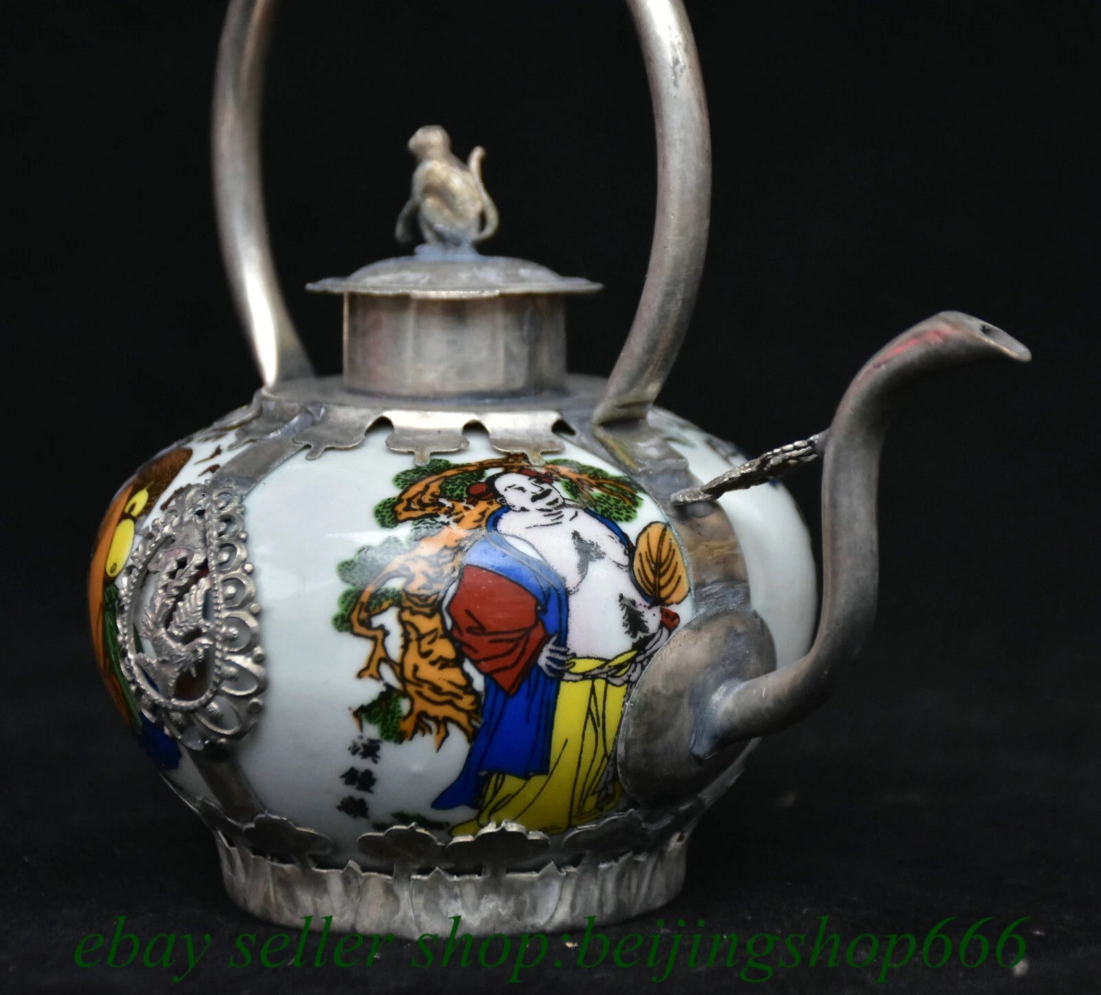 5.6" Old Chinese Copper enamel Porcelain Lohan Arhat Portable Kettle Teapot | eBay