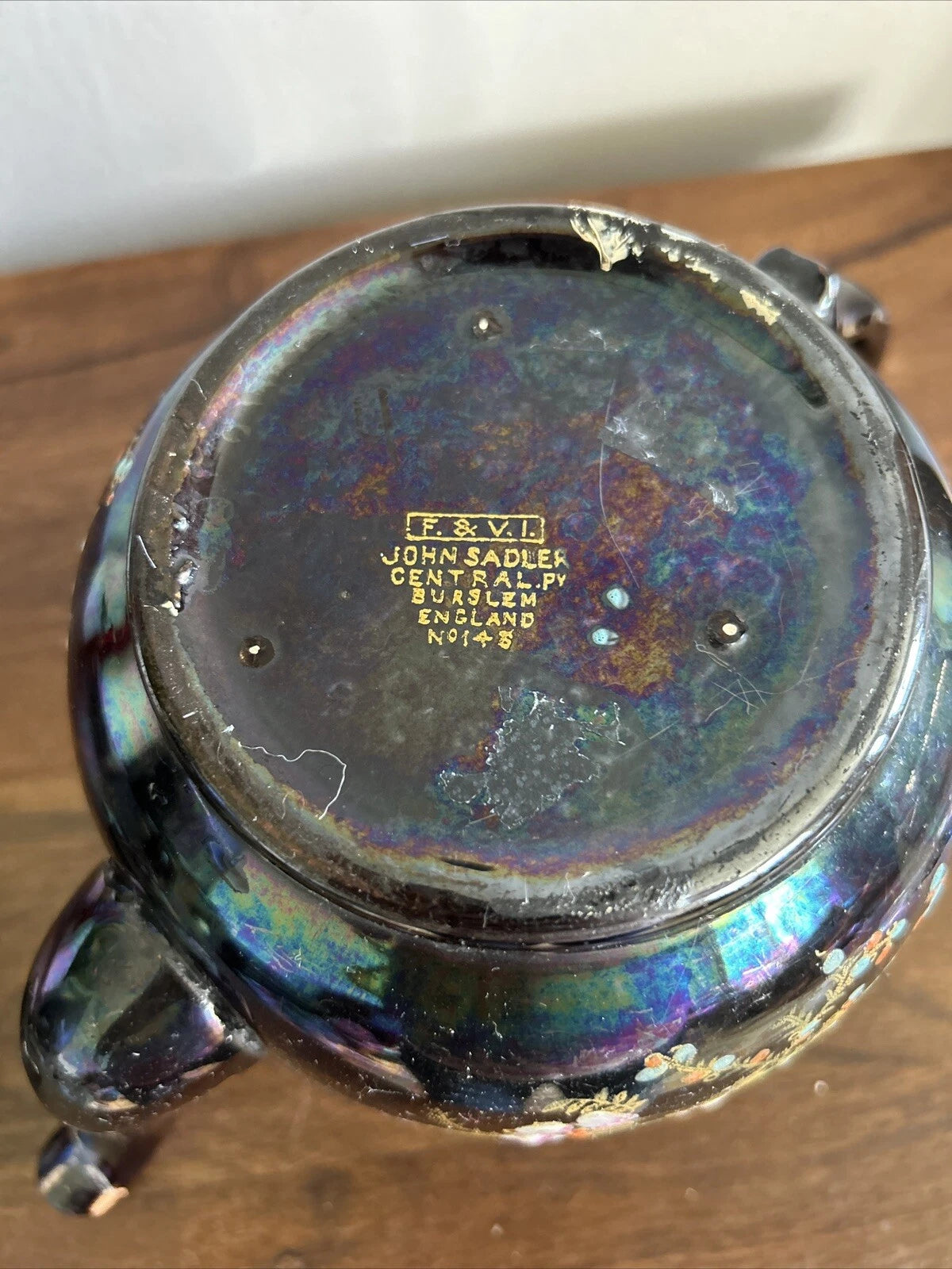 John Sadler Central Burslem England Teapot Black Enamel Floral NO LID No. 148 | eBay