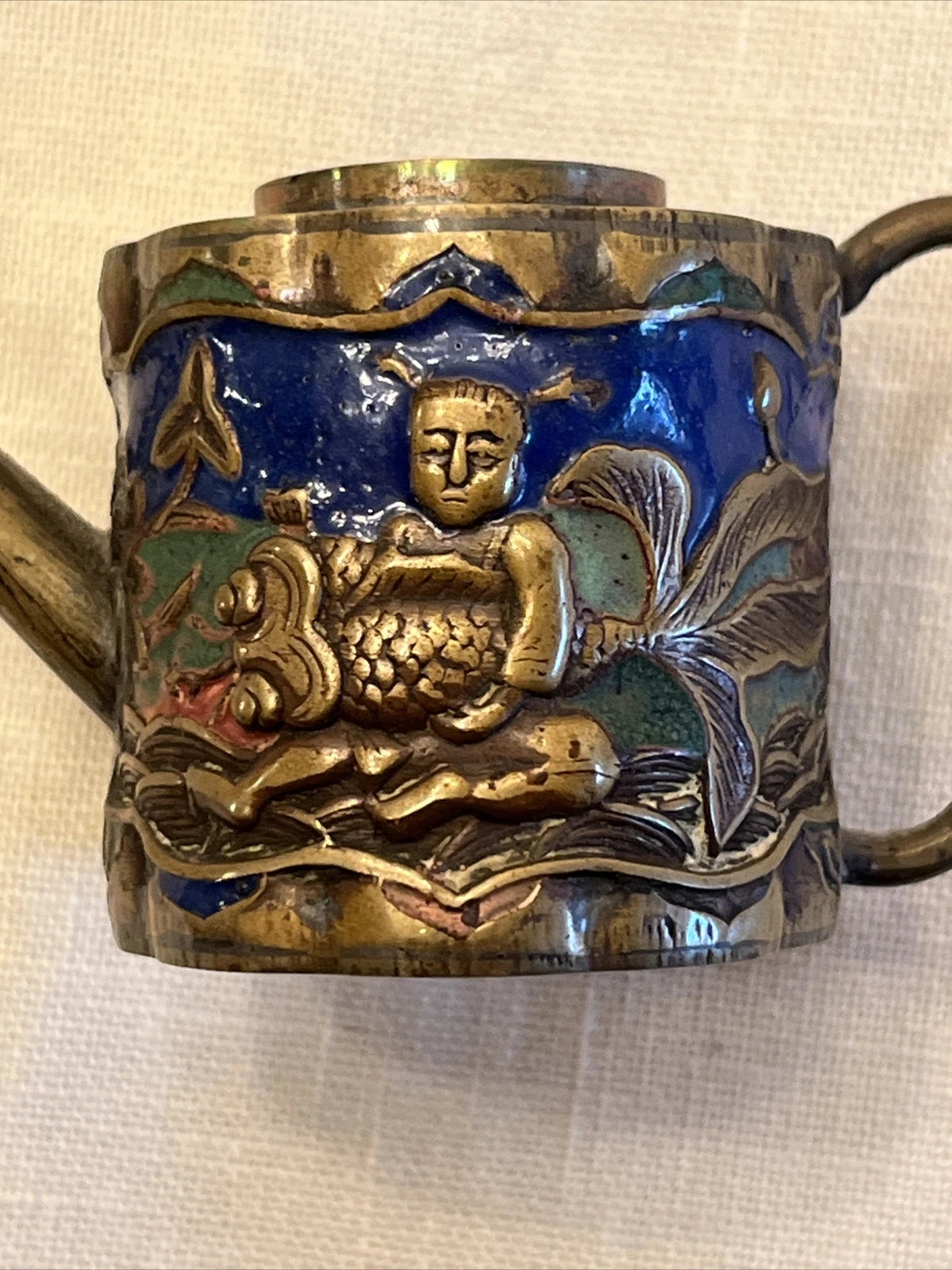 Old Vintage China Miniature TEAPOT Brass Repousse Enamel Multi Color 1.5" Tall | eBay