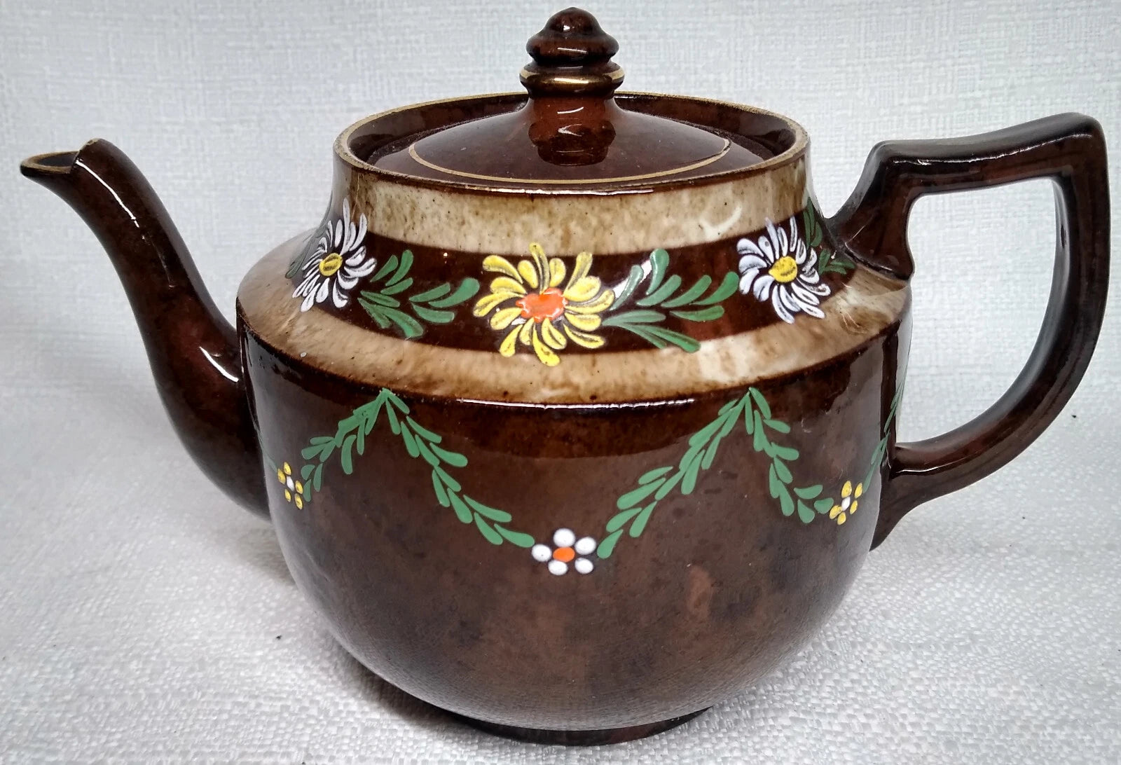 Vintage England Tea Pot BROWN GOLD TEAPOT Enameled Flowers 5" | eBay