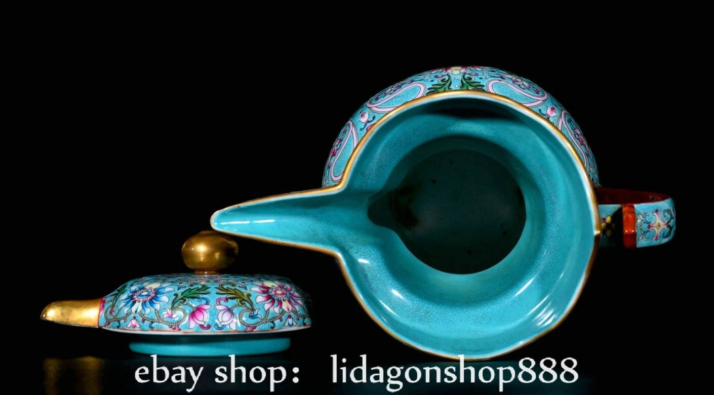 9" Yongzheng Marked Enamel Porcelain Gilt Flower Leaf Pattern Wine Tea Pot | eBay