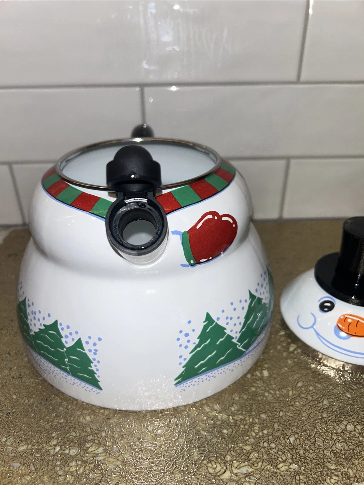 Snowman Teapot Kettle 3 QT Porcelain Enamel On Steel Vintage Roshco Christmas | eBay