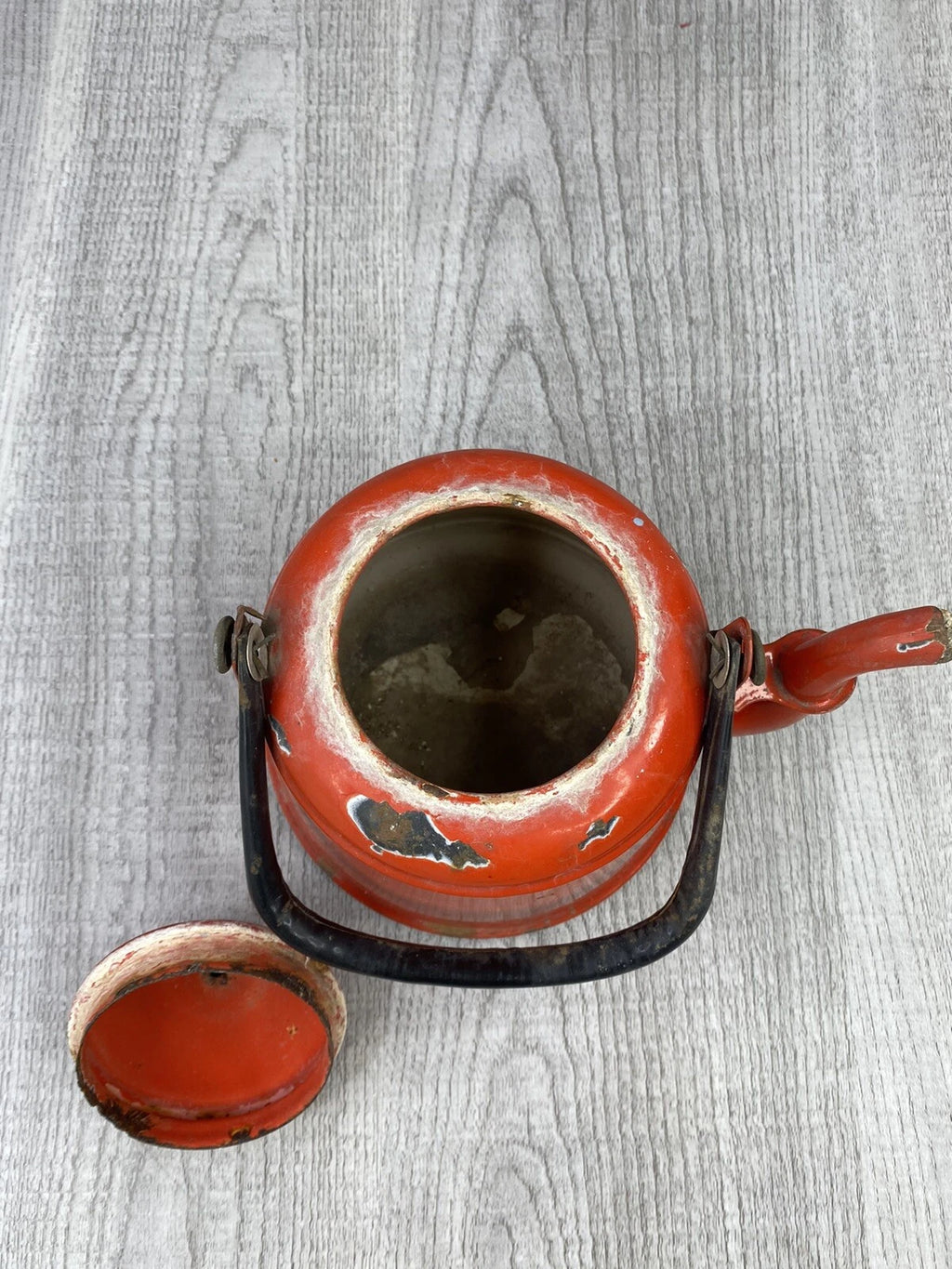 Vintage Dark Orange Enamel Tea pot Mid Century Black Enamel Handle | eBay