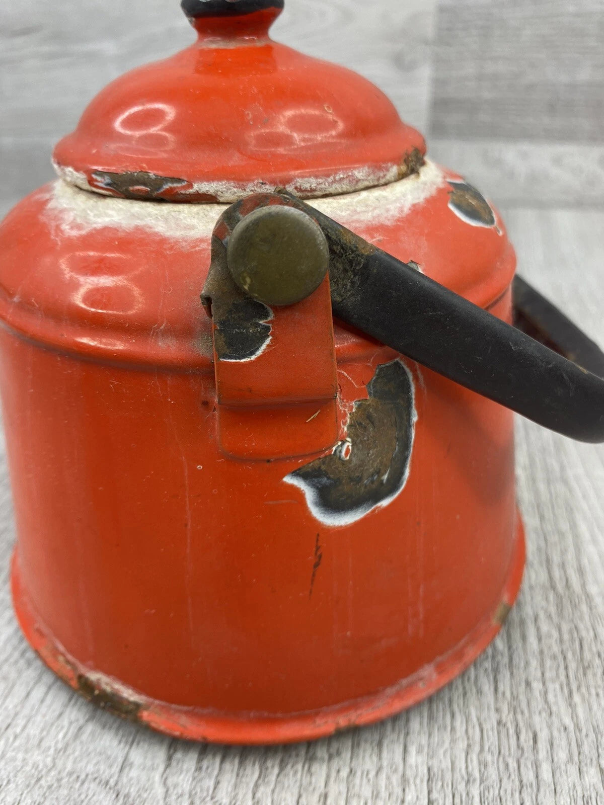 Vintage Dark Orange Enamel Tea pot Mid Century Black Enamel Handle | eBay