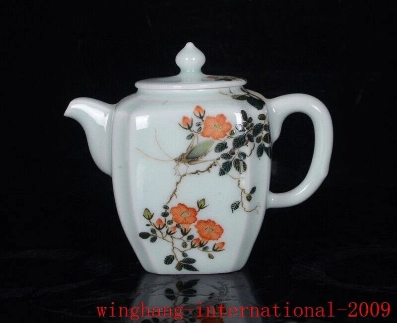 Qing Pea green glaze enamel color porcelain exquisite flowers bird grain Teapot | eBay