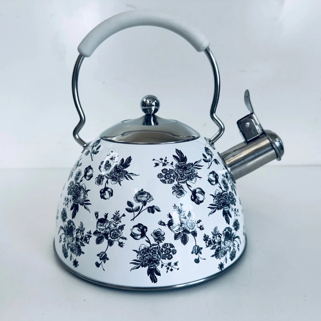 Premium Enameled Whistling Tea Kettle White Gray Floral MASTERCLASS Teapot | eBay
