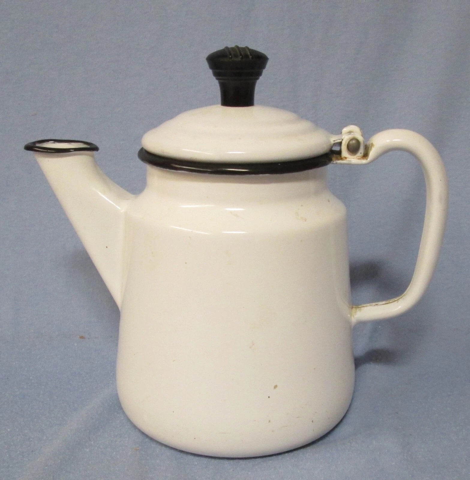 vintage white w/ black enamelware tea coffee pot cottagecore farmhouse county | eBay