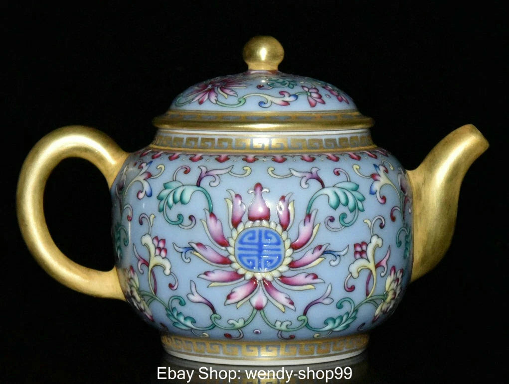 Old China Qing Qianlong Year Colour Enamel Porcelain Gilt Handle Flower Teapot | eBay