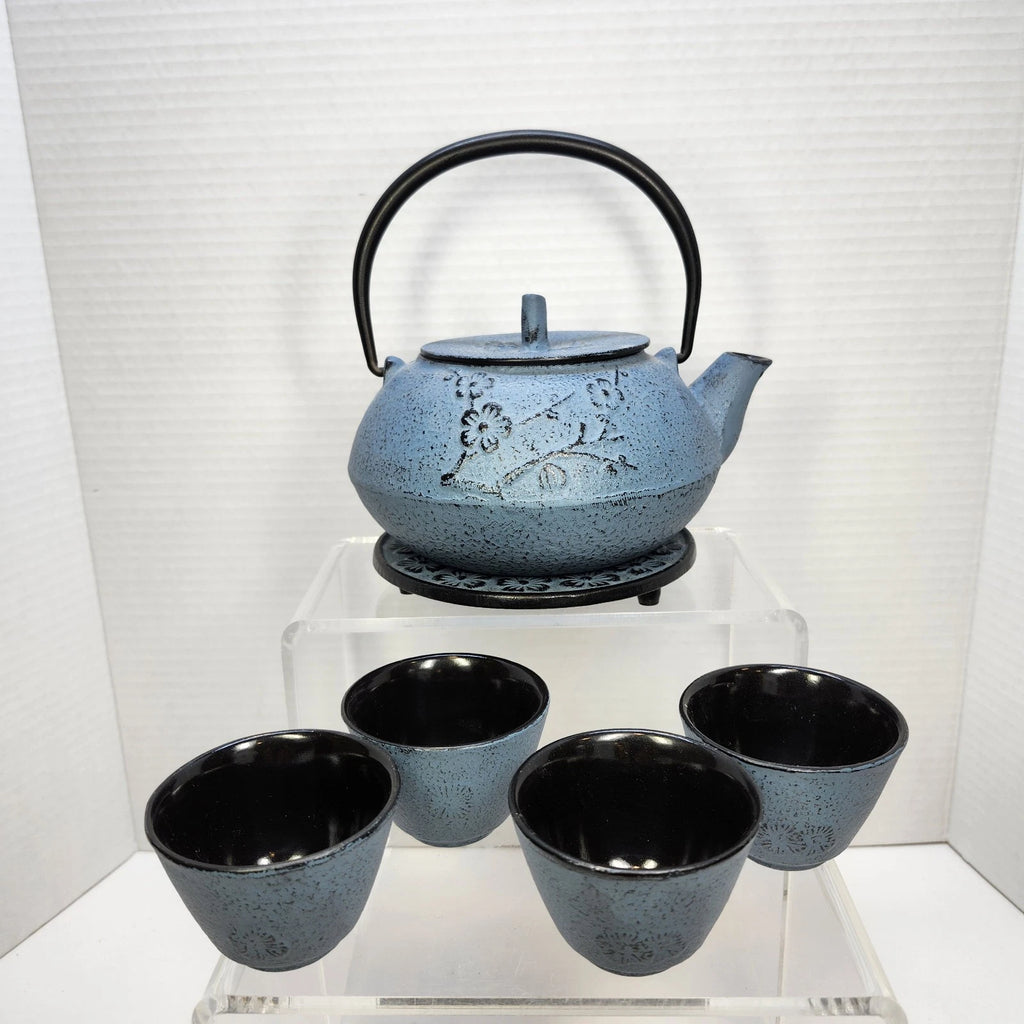 28 oz Cast Iron Teapot Tea Kettle Enamel Interior w/ Infuser Trivet & 4 Cups NEW | eBay