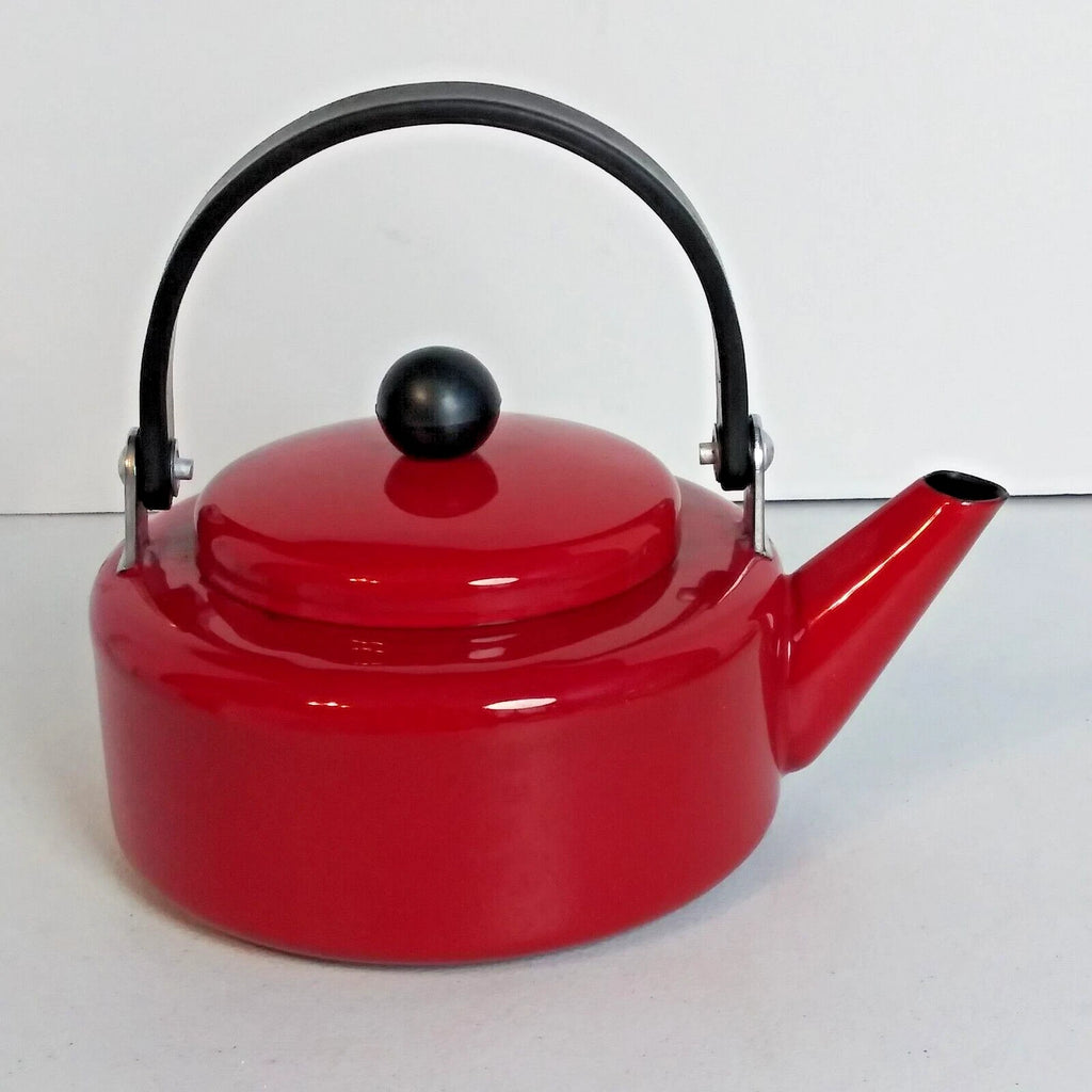Ginny's Red Metal Enamel Teapot w Black Handle & Knob 6 Cups SMALL SPOUT CHIPS | eBay