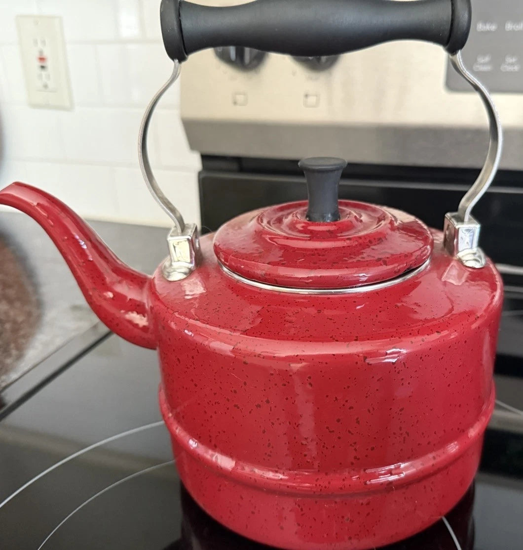 Paula Deen Signature Speckled Dark Burgundy Enamel Tea Kettle Pot Stove Top | eBay