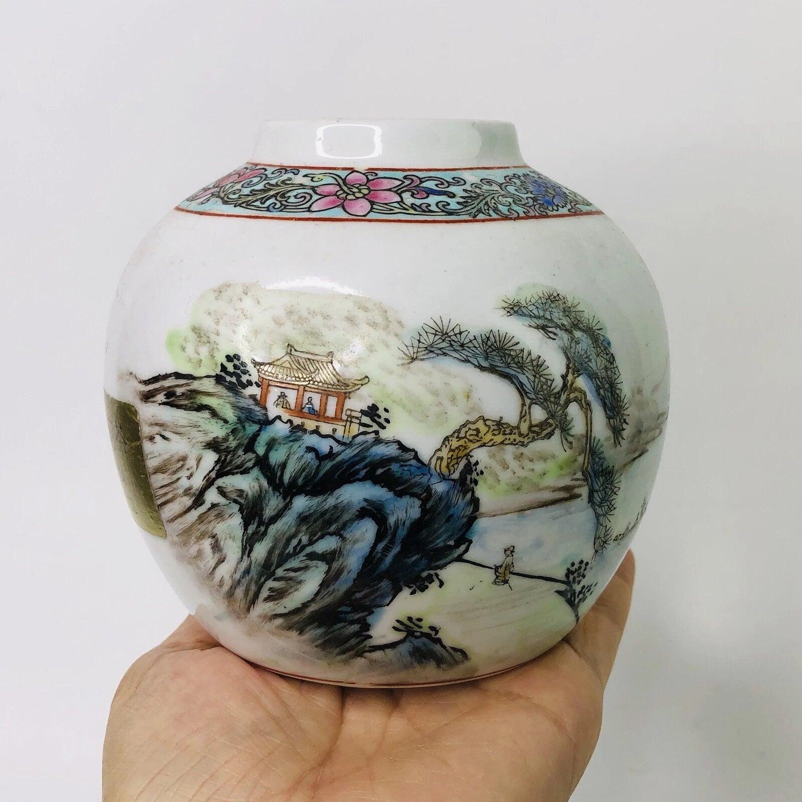 Vintage Chinese Jasmine Tea Jar Porcelain Enameled Hand Painted Scenery Vase Pot | eBay