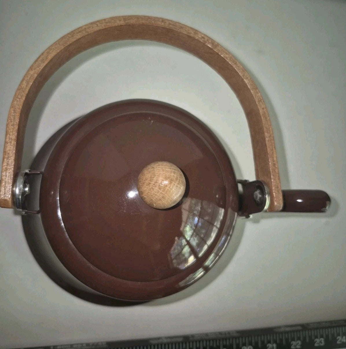 Vintage Metal Brown Metal Teapot Wood Handle Enamel Ware | eBay
