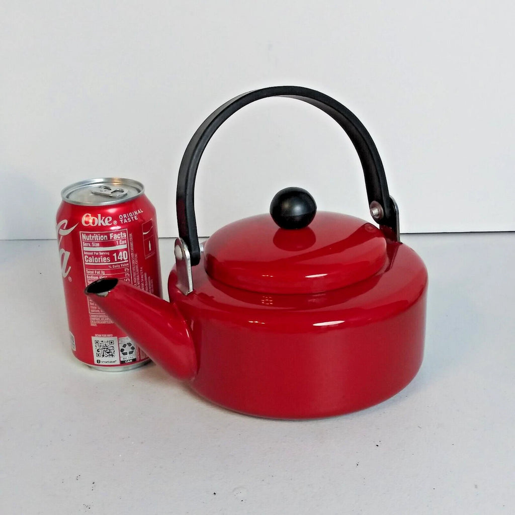 Ginny's Red Metal Enamel Teapot w Black Handle & Knob 6 Cups SMALL SPOUT CHIPS | eBay