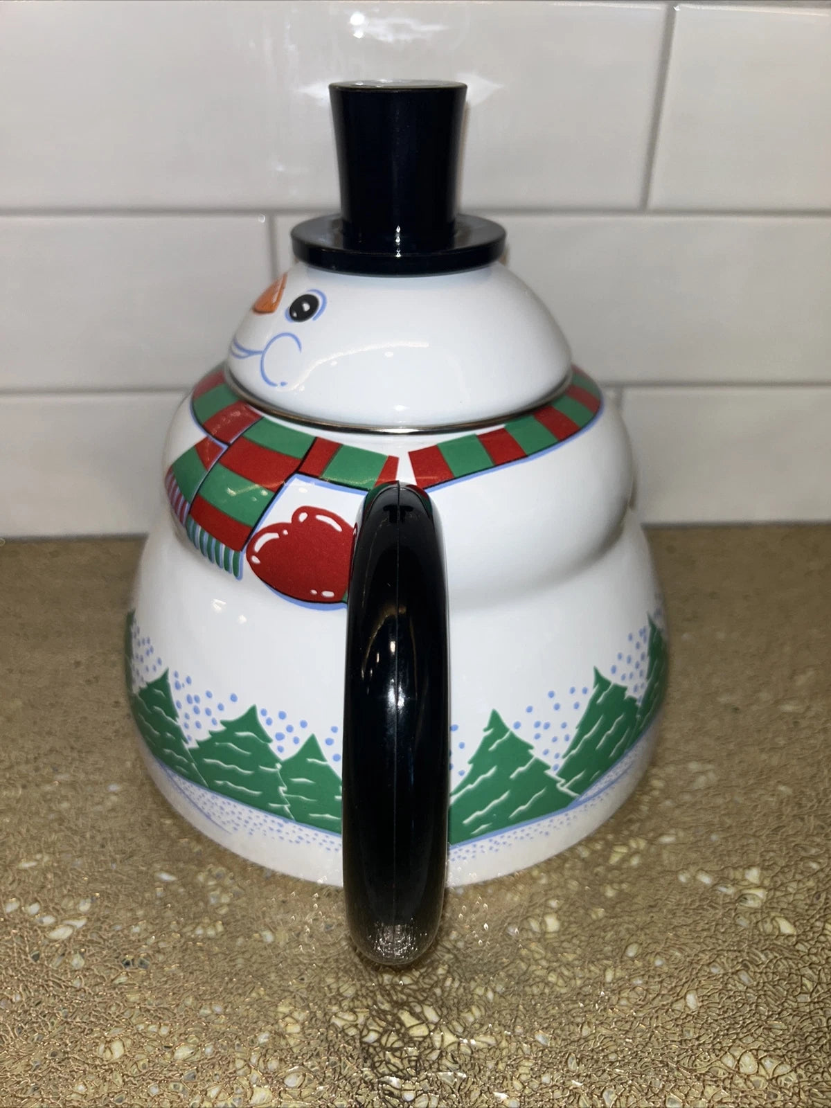 Snowman Teapot Kettle 3 QT Porcelain Enamel On Steel Vintage Roshco Christmas | eBay