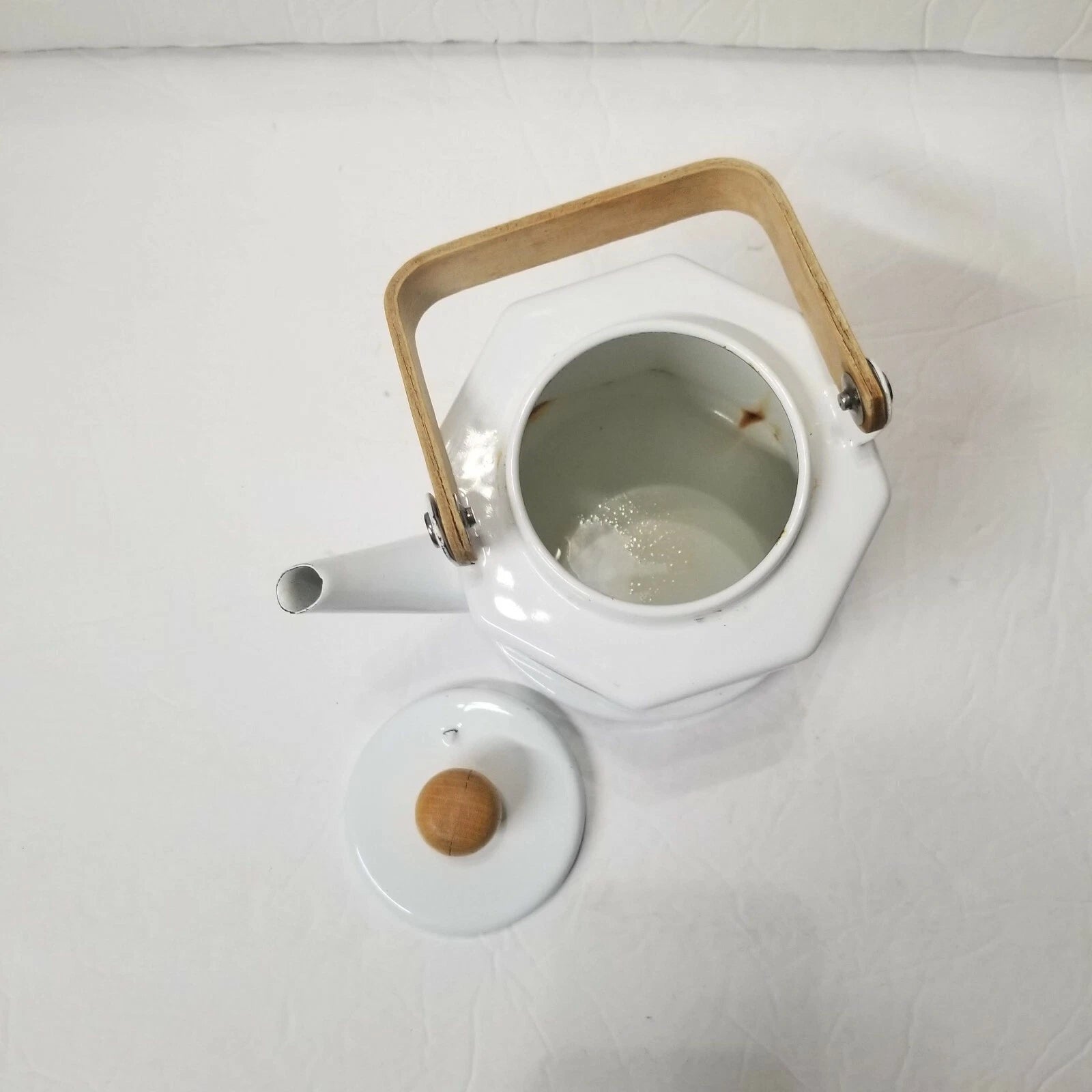 Enamel Floral White Teapot Bamboo Handle CRAFTS DAMAGE Decorative Kettle Planter | eBay