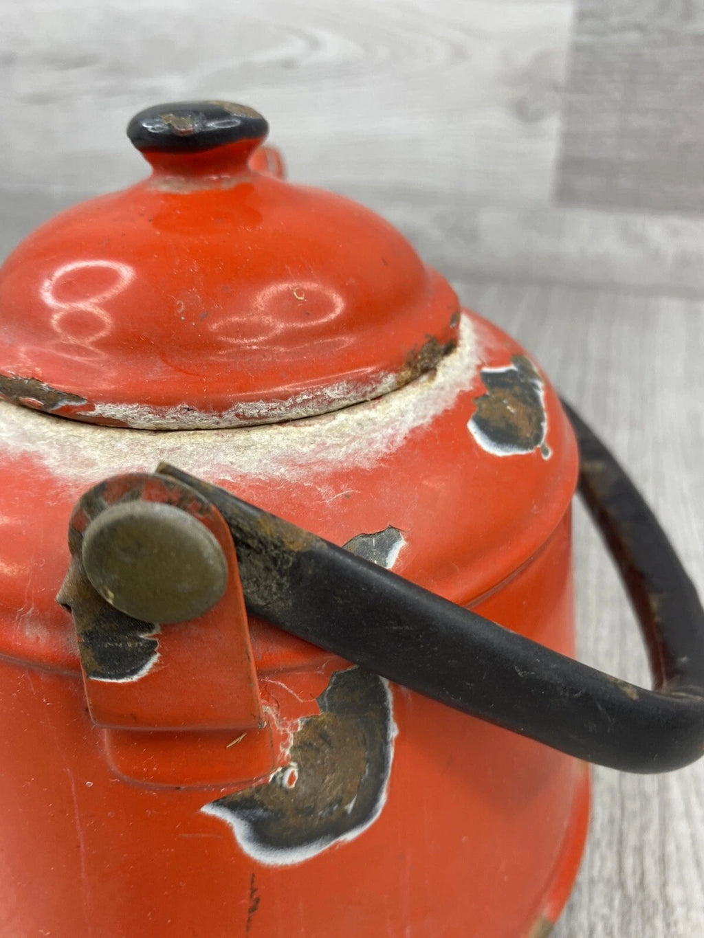 Vintage Dark Orange Enamel Tea pot Mid Century Black Enamel Handle | eBay
