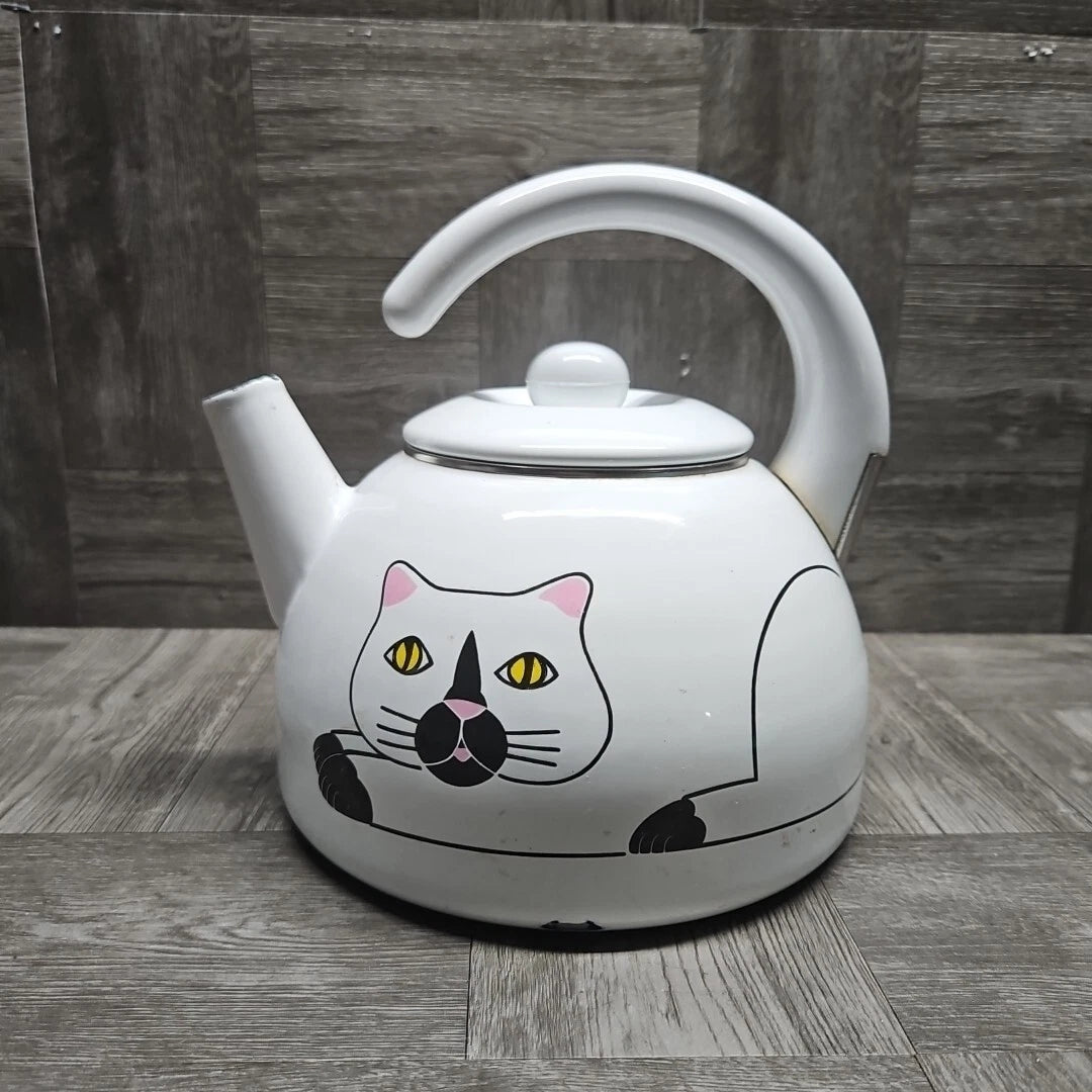 Kamenstein Tea Kettle White Enamel Cat Tea Pot 1980s | eBay