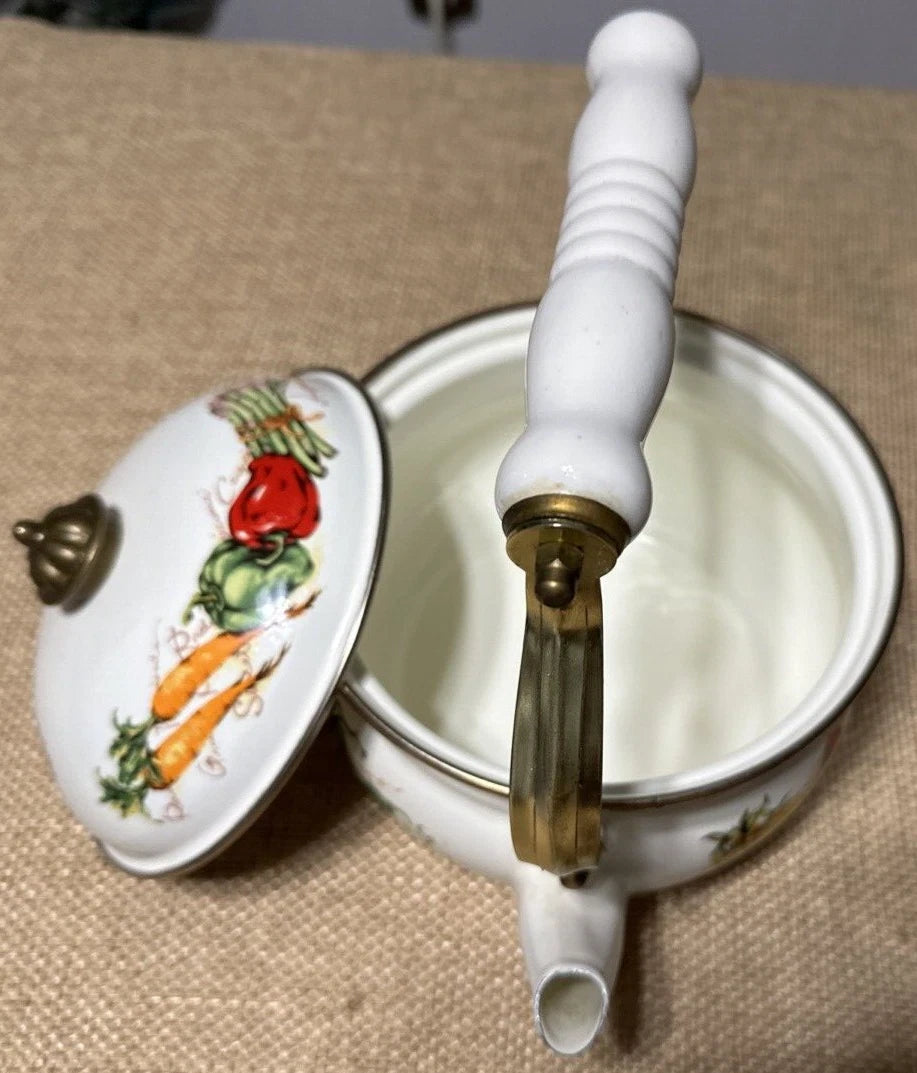 Vintage Enamel Teapot Kettle Vegetables EUC | eBay